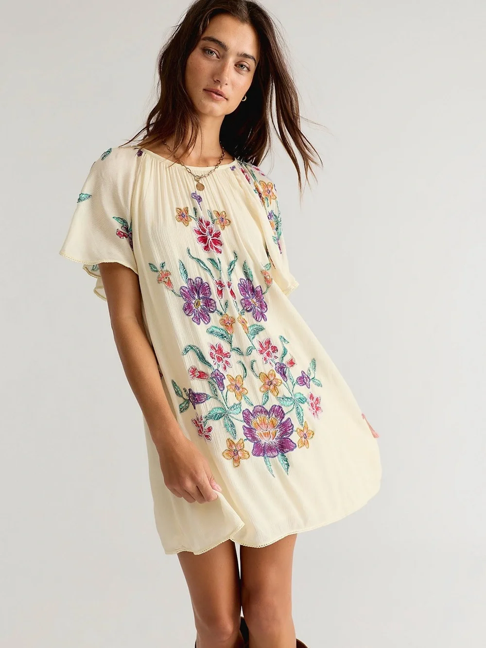 🆕NWT Free People Movement  Tropics Beaded Mini Dress Color: Tea Combo SZ XS